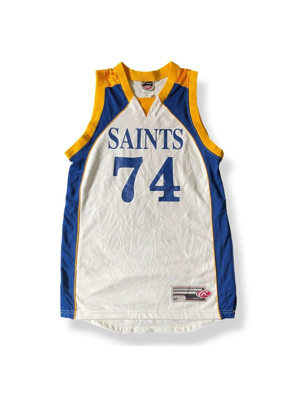 Vintage Rawling Saints Basketball Jersey 74 White Mens Size 40